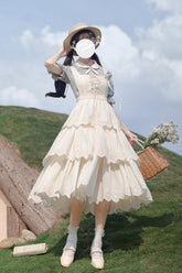 Ivory Sleeveless Triple-Layered Ruffle Lace-Up Sweet Elegant Lolita Jsk Dress